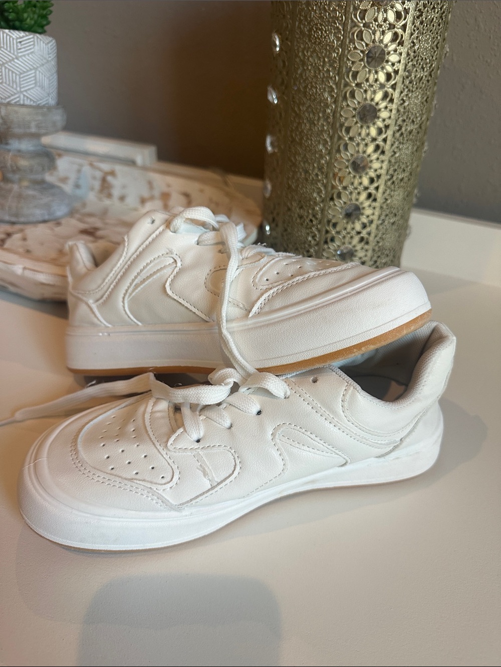 Kids White Athletic Sneakers - Classic Casual Shoes